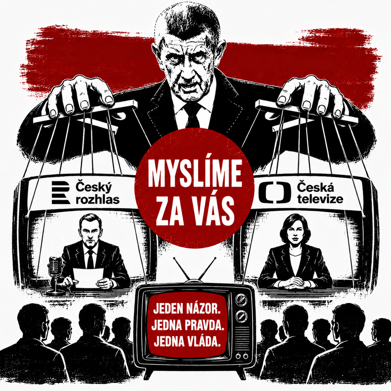 tričko MYSLÍME ZA VÁS – o médiích, moci a jediné pravdě v barvě