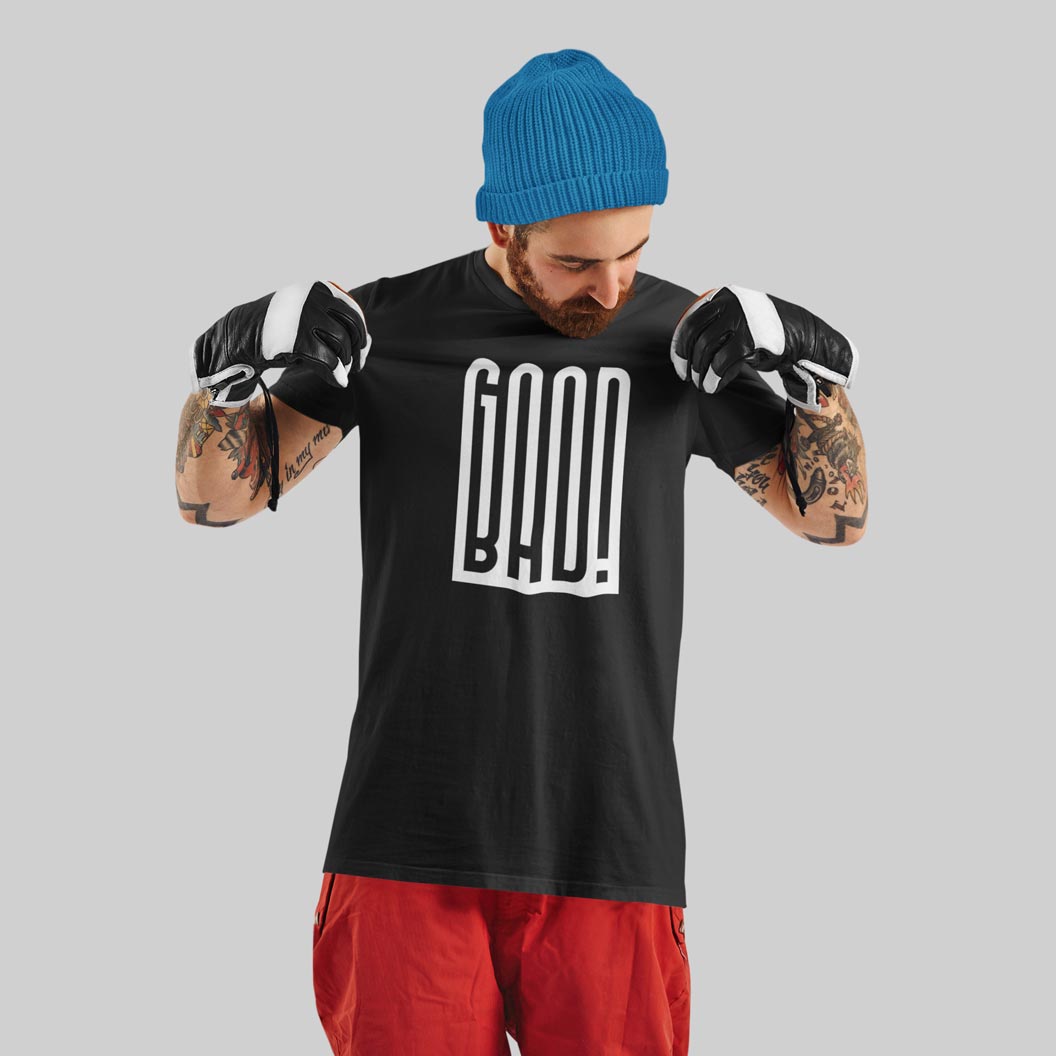 GOOD / BAD – tričko z bio bavlny s optickým efektem pro ty, co nejsou vždycky v lati | FleekFox v barvě černá