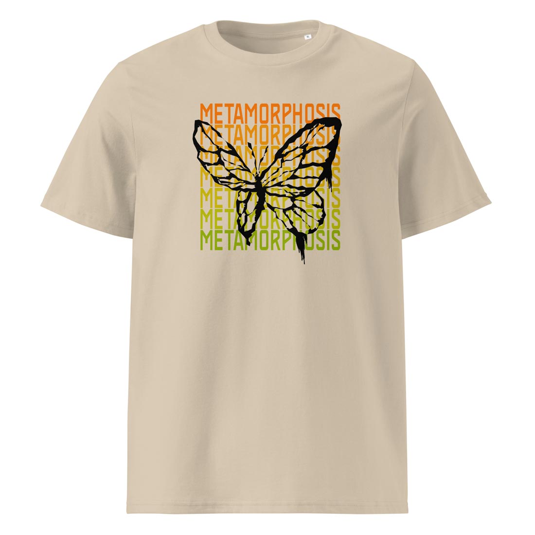 METAMORPHOSIS – streetwear tričko s motivem proměny z bio bavlny | FleekFox v barvě Desert Dust