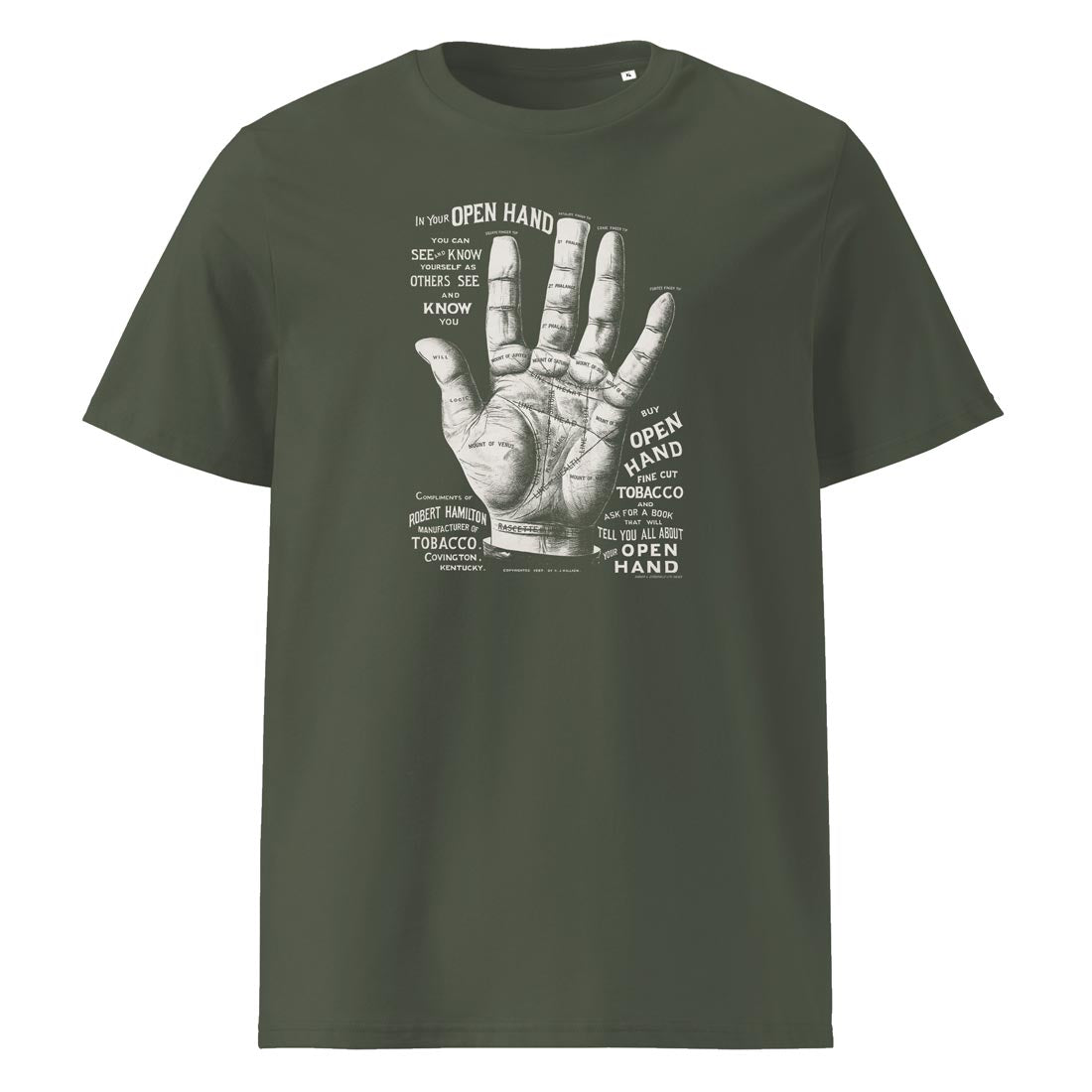 OPEN HAND – vintage tričko z bio bavlny | FleekFox v barvě Khaki