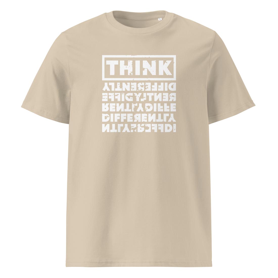 THINK DIFFERENTLY – streetwear tričko z biobavlny s rozbitou typografií | FleekFox v barvě