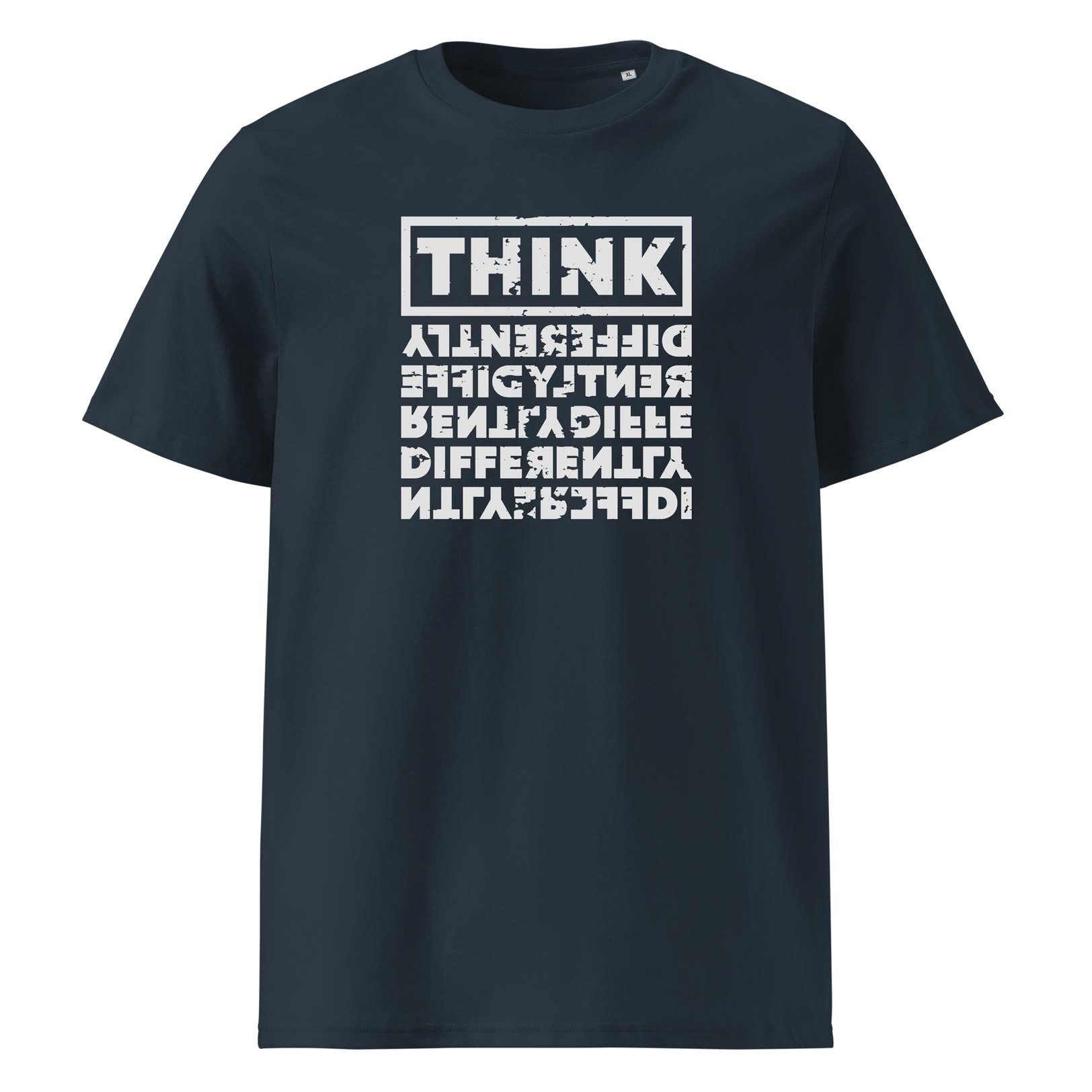 THINK DIFFERENTLY – streetwear tričko z biobavlny s rozbitou typografií | FleekFox v barvě