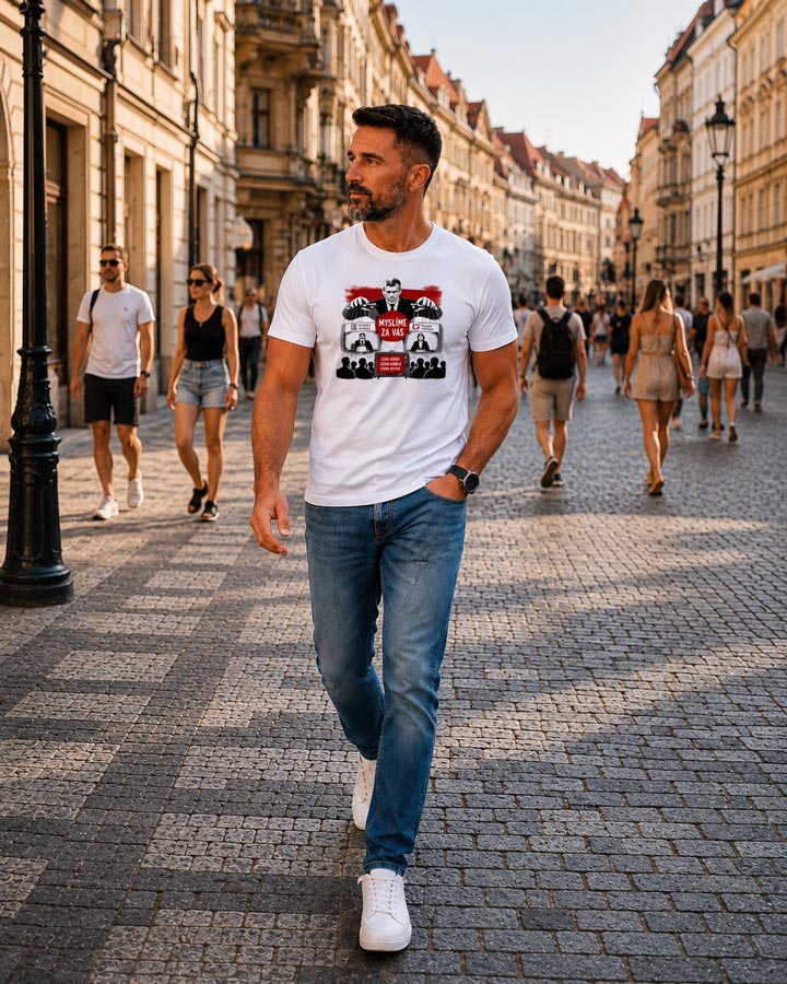 tričko MYSLÍME ZA VÁS – o médiích, moci a jediné pravdě v barvě