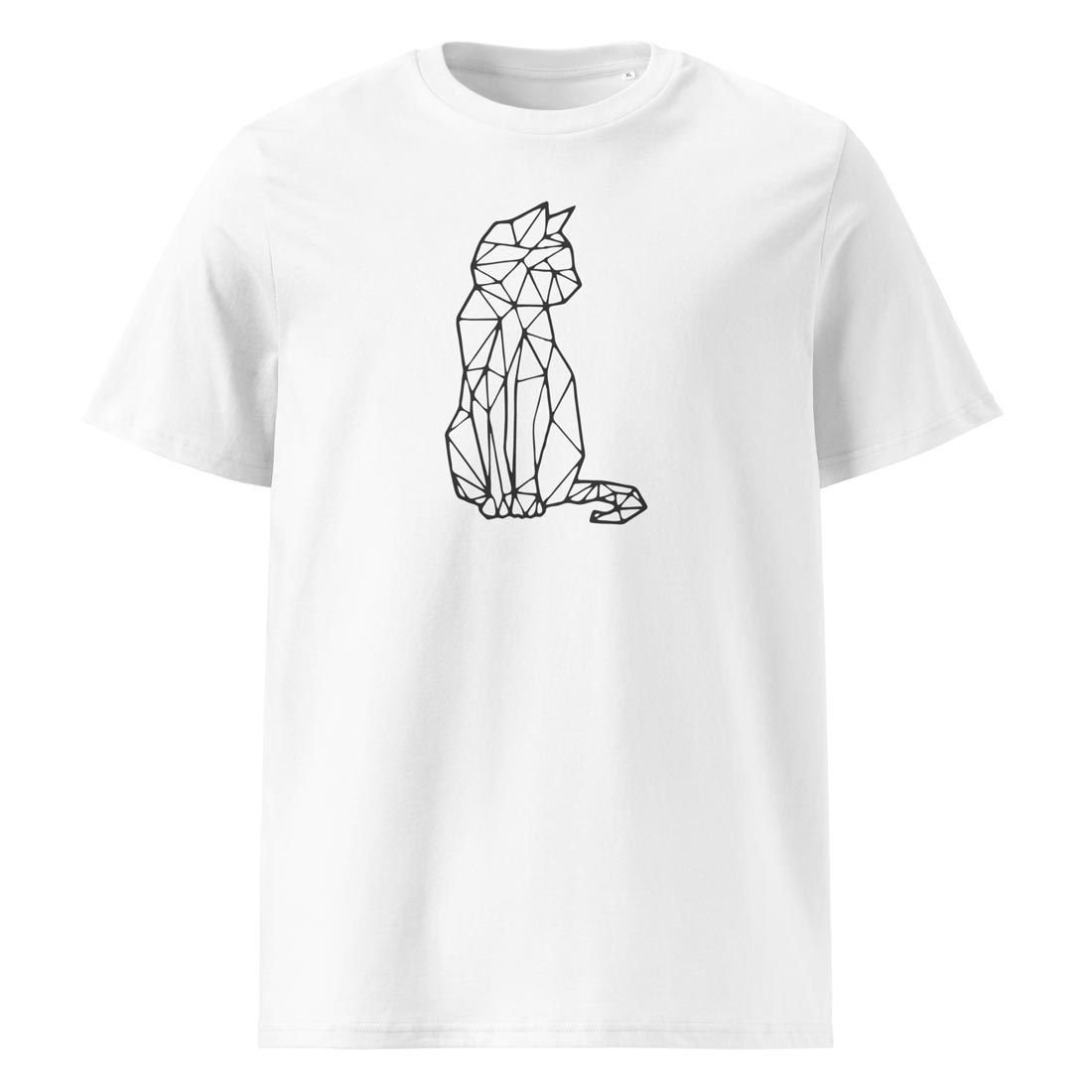 GEOMETRIC CAT – tričko z bio bavlny s kočkou v minimalistickém stylu pro milovníky čistého designu | FleekFox v barvě White