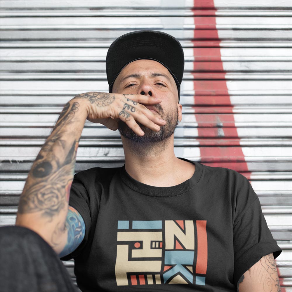 THINK! – retro statement tričko z bio bavlny pro kreativní hlavy | FleekFox v barvě black