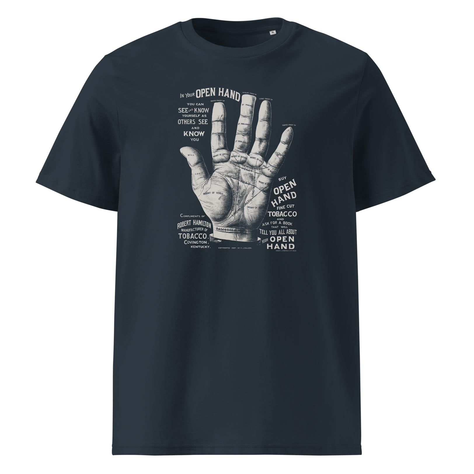 OPEN HAND – vintage tričko z bio bavlny | FleekFox v barvě India Ink Grey