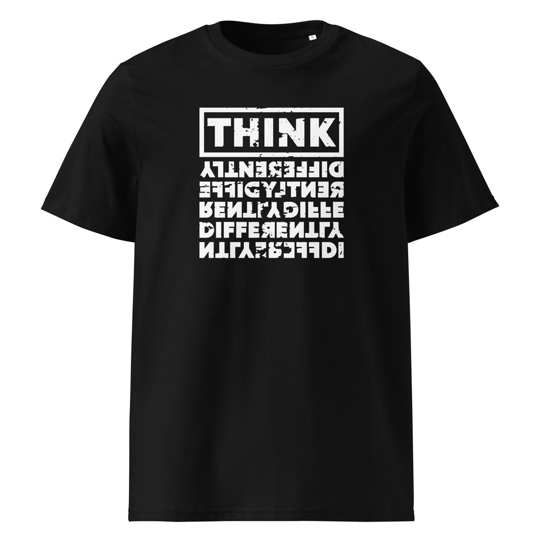 THINK DIFFERENTLY – streetwear tričko z biobavlny s rozbitou typografií | FleekFox v barvě
