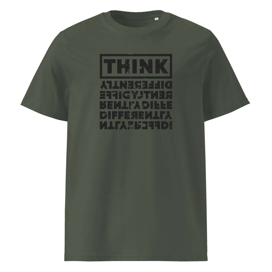 THINK DIFFERENTLY – streetwear tričko z biobavlny s rozbitou typografií | FleekFox v barvě
