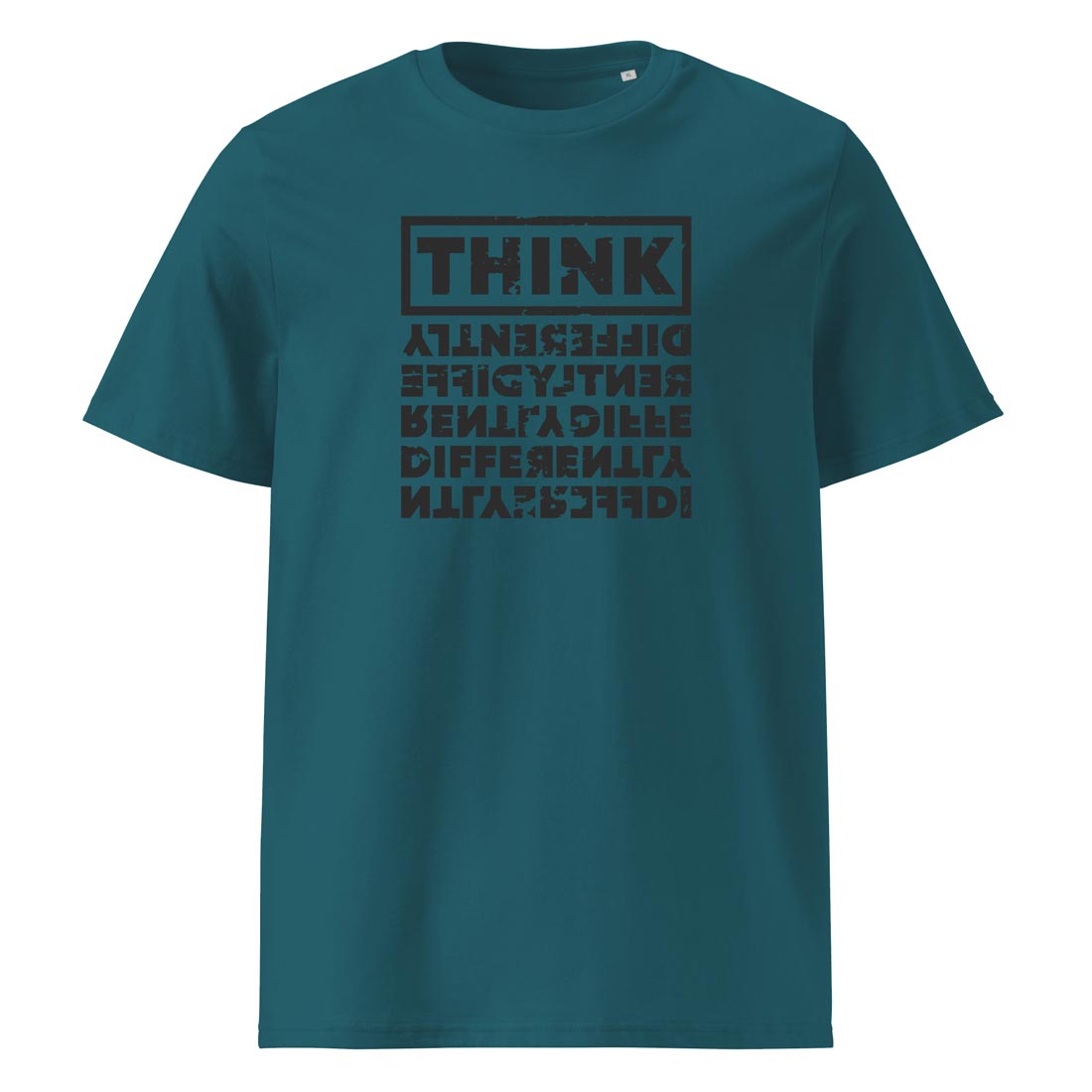 THINK DIFFERENTLY – streetwear tričko z biobavlny s rozbitou typografií | FleekFox v barvě