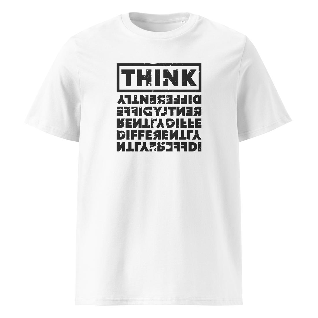 THINK DIFFERENTLY – streetwear tričko z biobavlny s rozbitou typografií | FleekFox v barvě