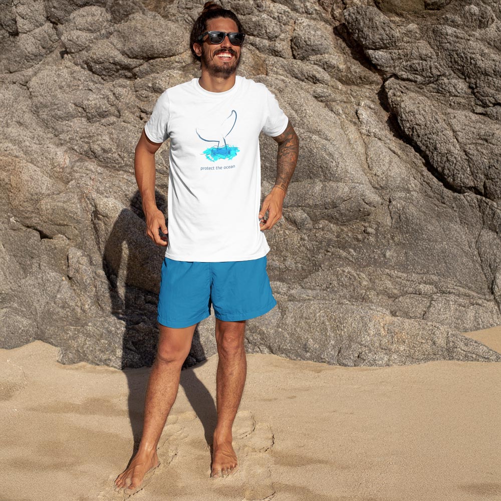 WHALE AND WATER – streetwear tričko z bio bavlny Stanley/Stella | FleekFox v barvě bílá