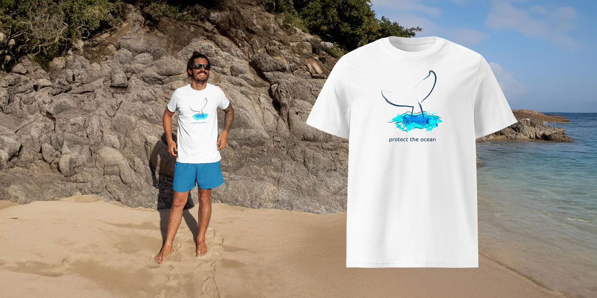 bílé tričko FleekFox. motiv "Protect the ocean". biobavlna stanley/stella